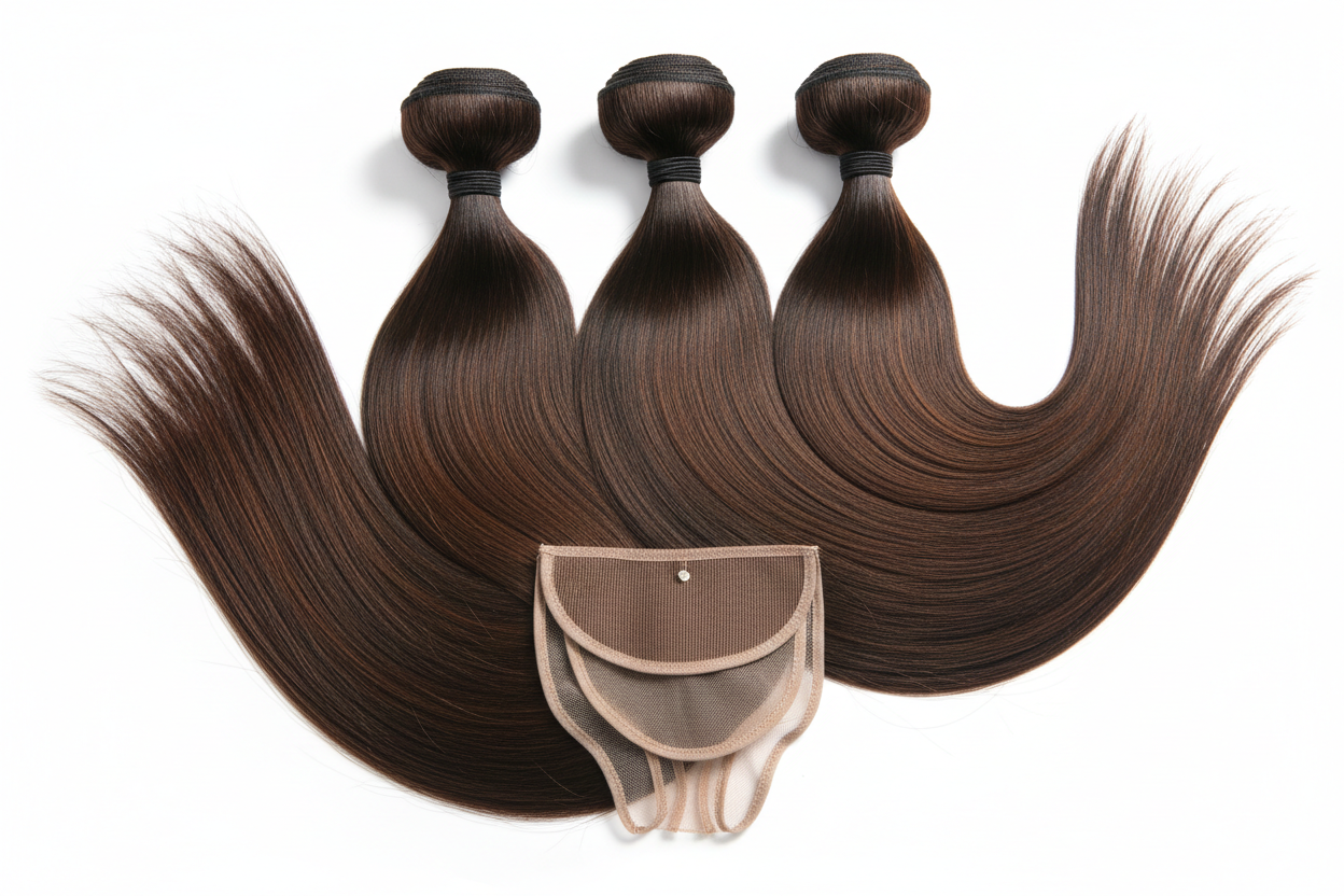 Add ombre Choc Brown Vietnamese SSD Bone Straight  3 bundles + closure 